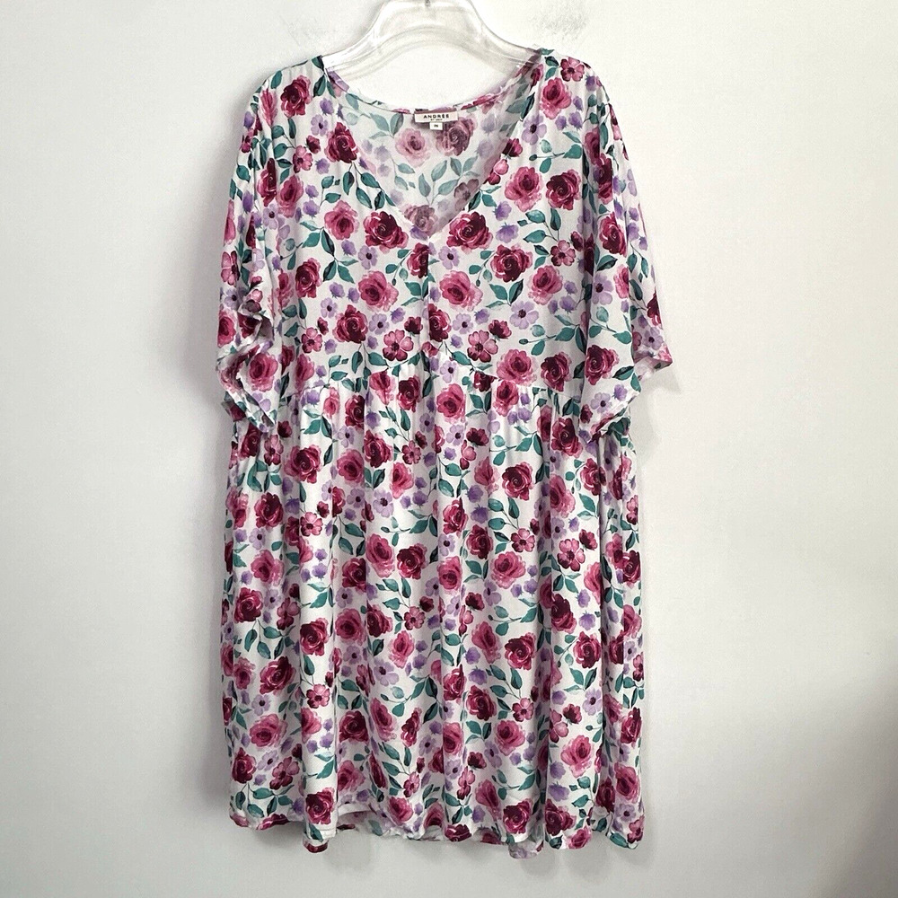 Andree By‎ Unit Floral Babydoll Dress 2X Plus Roses Rayon Summer Spring Short
